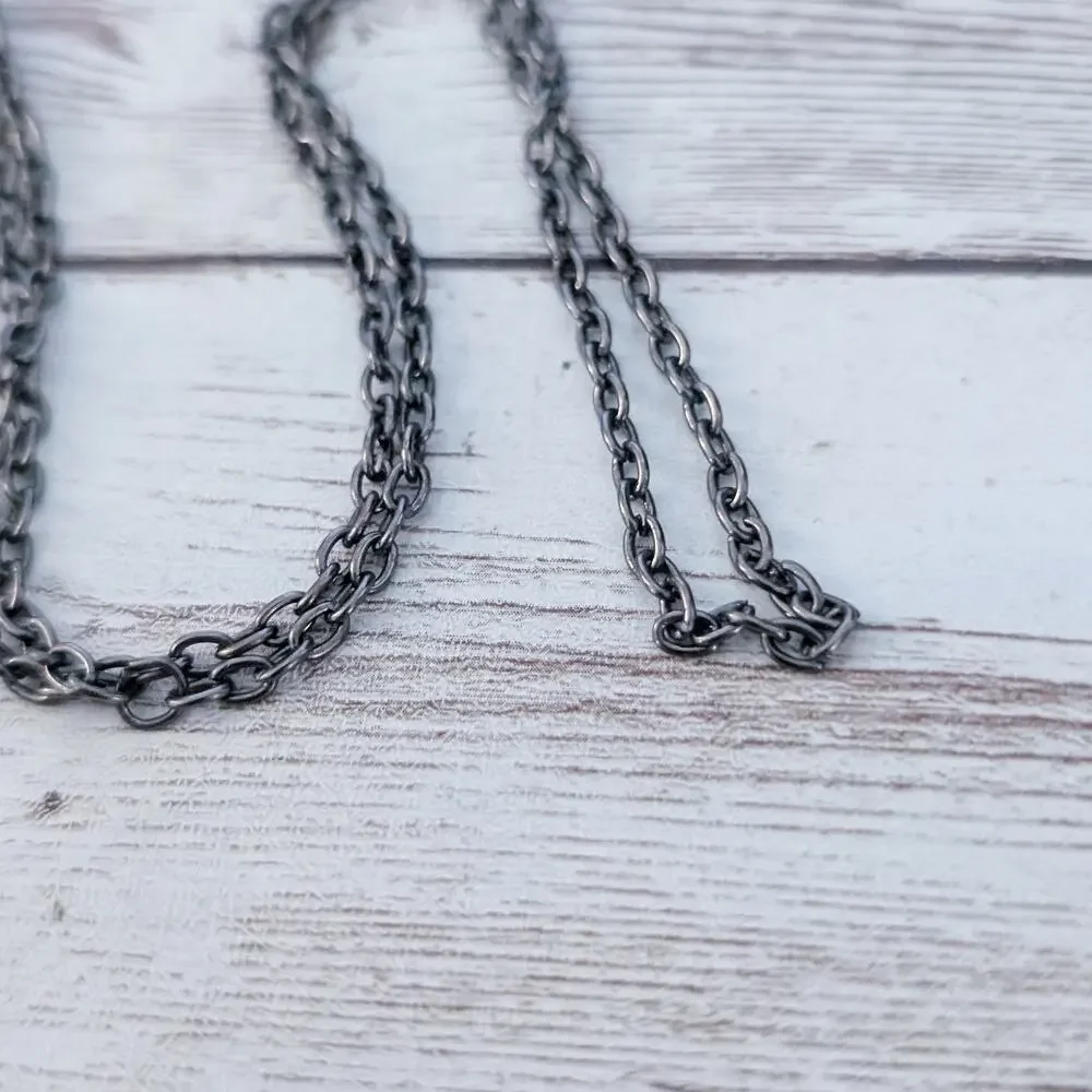 Vintage Necklace - Statement Grey Pendant Necklace - Long Chain